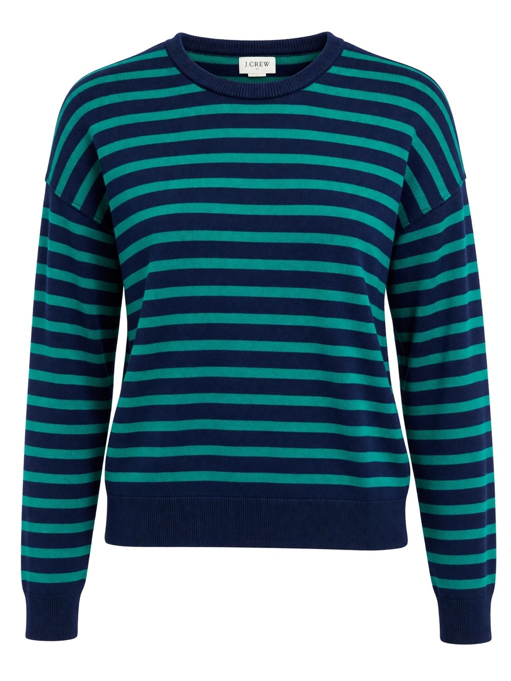 J. Crew Navy and Teal Striped Crewneck Sweater | M